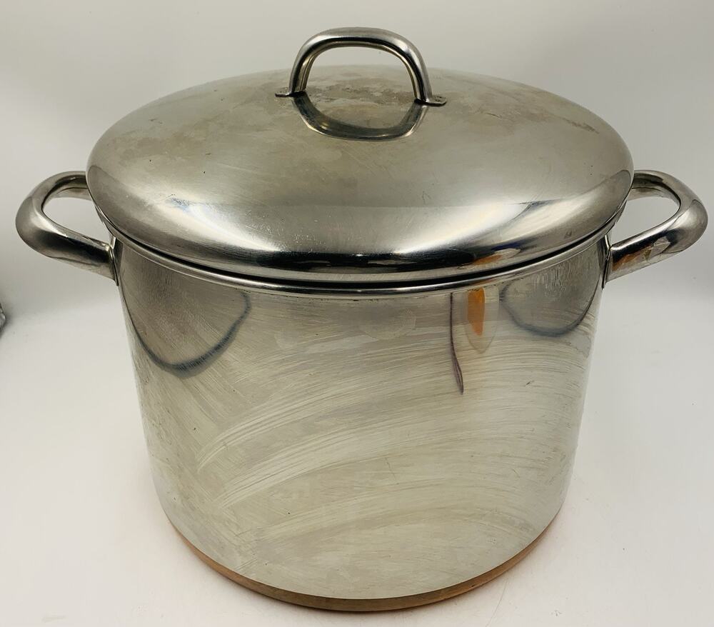 Vtg 1801 Revere Ware Copper Bottom Stock Pot 10 Qt Quart w/ Lid Clinton IL USA